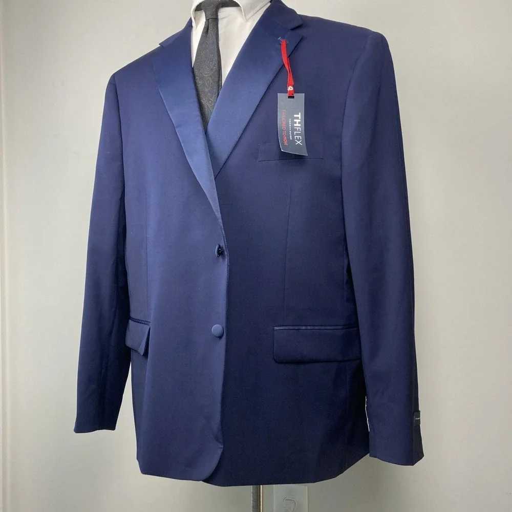 Tommy Hilfiger Mens‎ Modern fit Tuxedo Jacket Blazer 56R Navy Blue Solid Stretch
